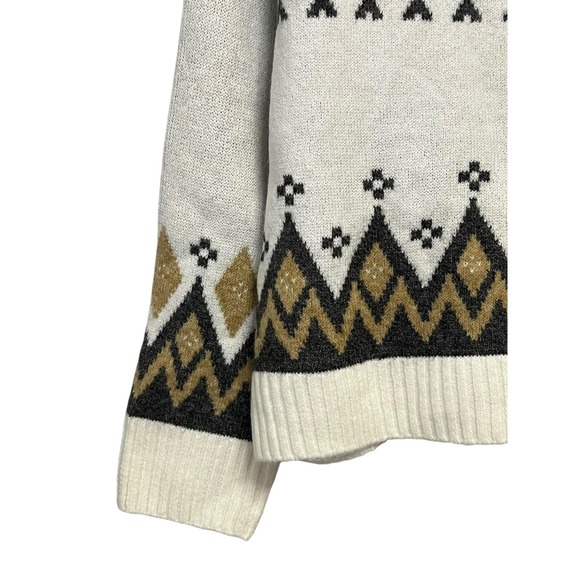 1.STATE Sweater Womens Large Cream Tan Johnny Collar Fair Isle Pullover Knit‎ - Picture 6 of 12